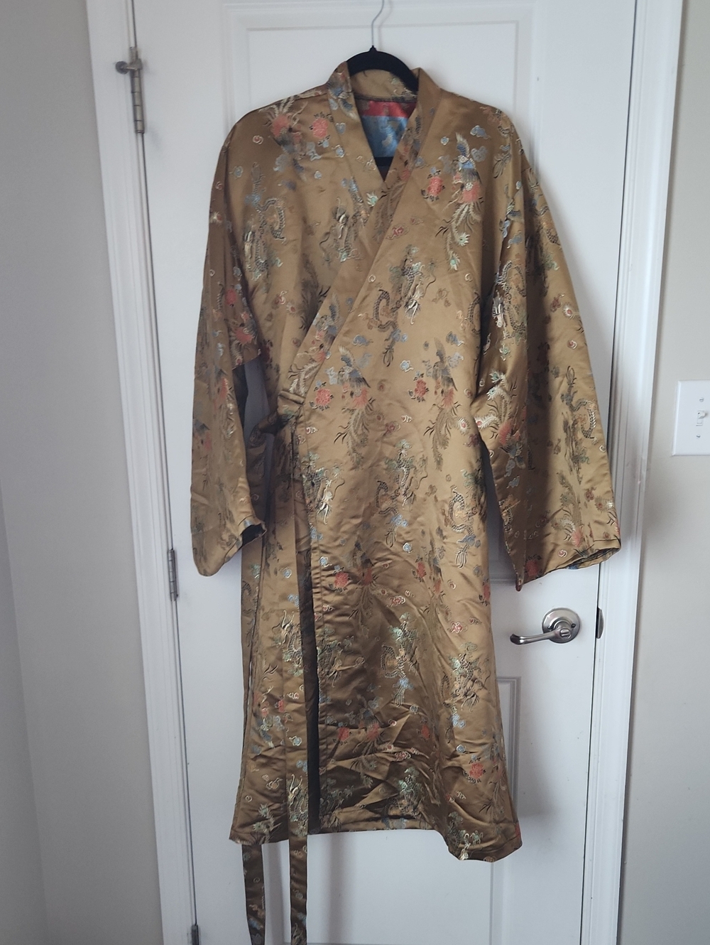 Embroidered Gold Floral Wrap Kimono